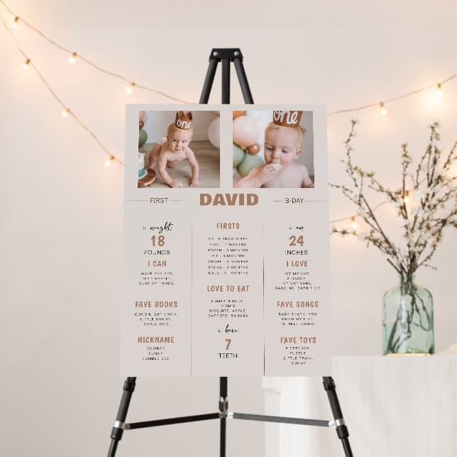 Brown First Birthday Milestones Sign (In Situ (Stand))