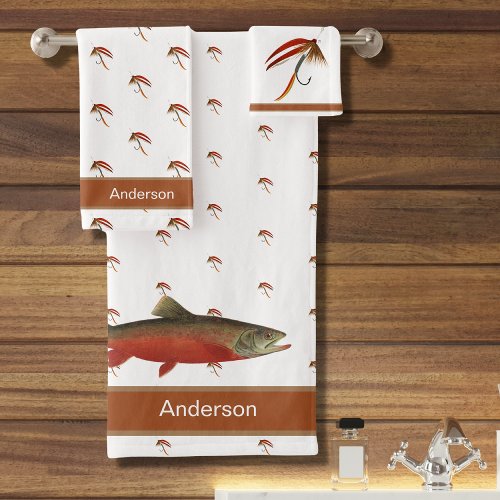 Brown Fishermens Fly fishing and Trout Bath Towel Set