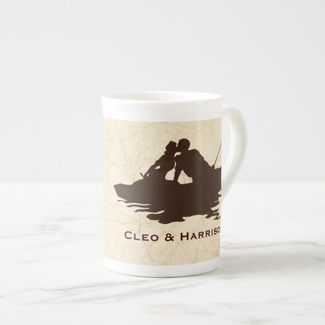 Brown Fishing Lovers Personalized Bone China Mug (Front Right)
