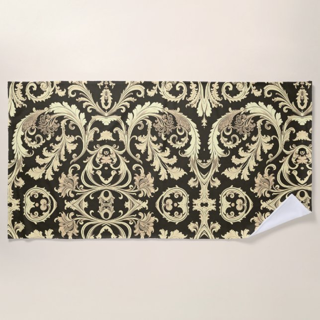 Brown Fleur Antique Pattern Beach Towel (Front)