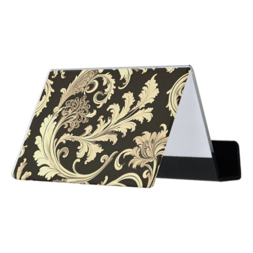 Brown Fleur Antique Pattern Desk Business Card Holder