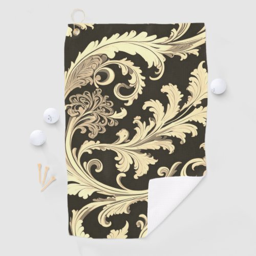 Brown Fleur Antique Pattern Golf Towel