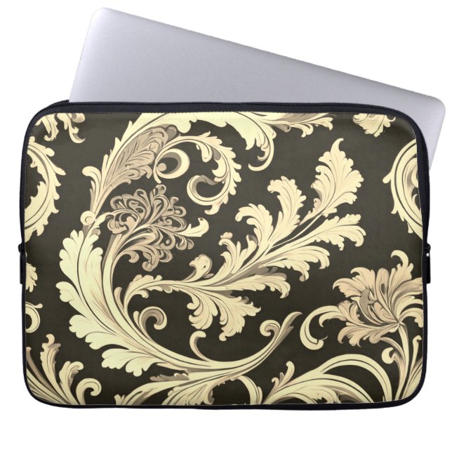 Brown Fleur Antique Pattern Laptop Sleeve (Front)