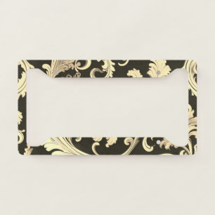 Brown Fleur Antique Pattern License Plate Frame