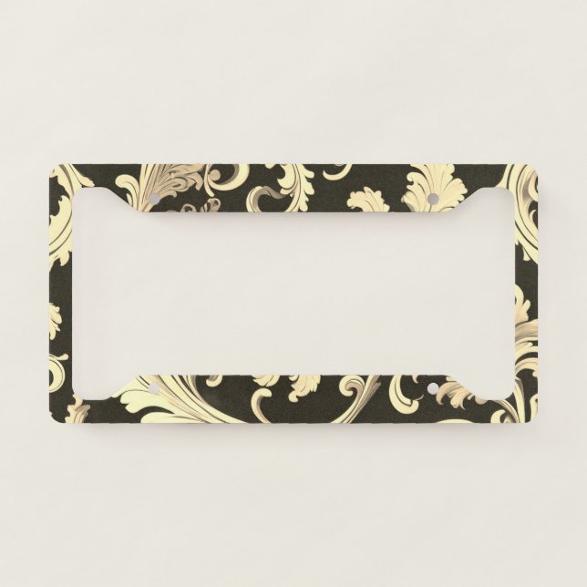Brown Fleur Antique Pattern License Plate Frame (Front)