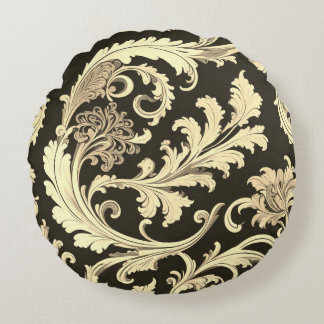 Brown Fleur Antique Pattern Round Pillow