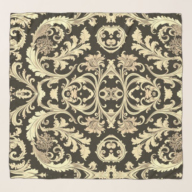 Brown Fleur Antique Pattern Scarf (Front)