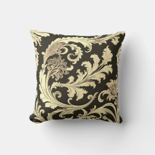 Brown Fleur Antique Pattern Throw Pillow