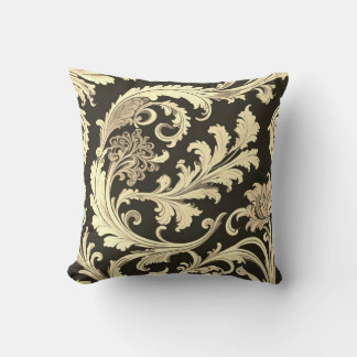Brown Fleur Antique Pattern Throw Pillow