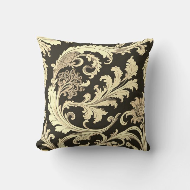 Brown Fleur Antique Pattern Throw Pillow (Front)