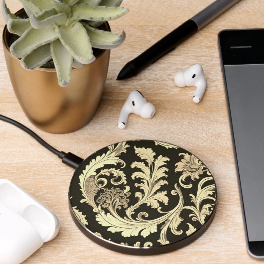 Brown Fleur Antique Pattern Wireless Charger (Desk 2)