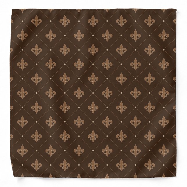Brown Fleur De Lis French Damask Pattern Bandana (Front)
