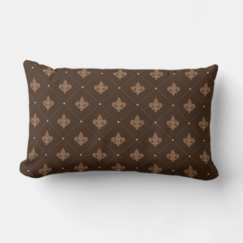 Brown Fleur De Lis French Damask Pattern Lumbar Pillow