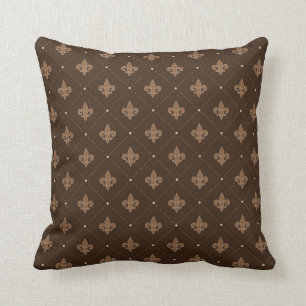 Brown Fleur De Lis French Damask Pattern Throw Pillow