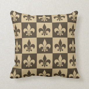 Brown Fleur de lis Throw Pillow
