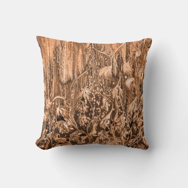 Brown Floral Abstract Throw Pillow (Front)