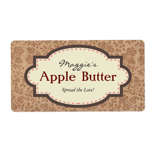 Brown Floral Apple Butter Jam Jar Labels, Custom Label (Front)