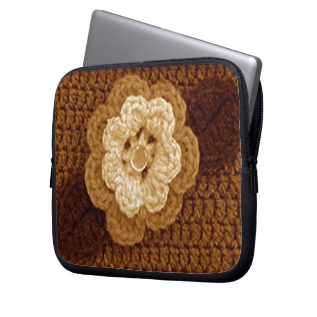 Brown Floral Artisan Crochet Print Electronics Bag (Front Left)