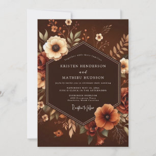 Brown Floral Autumn Wedding Invitation