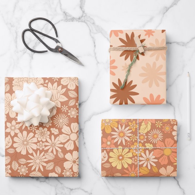 Brown Floral Beautiful Flower Garden Wrapping Paper Sheets (Front)