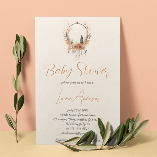 Brown Floral Boho Baby Shower Invitation