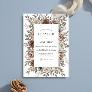 Brown Floral Brushstroke Romance Wedding Invitation