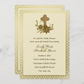 Brown Floral Cross Catholic Wedding Invitation (Front/Back)