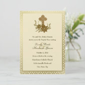 Brown Floral Cross Catholic Wedding Invitation (Standing Front)