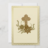 Brown Floral Cross Catholic Wedding Invitation (Back)