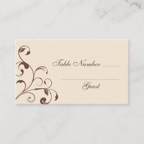 Brown Floral Curls Wedding Table Place Cards Business Cards
