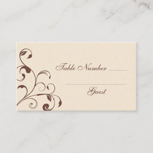 Customizable Brown Floral Curls Wedding Table Place Cards Business Cards