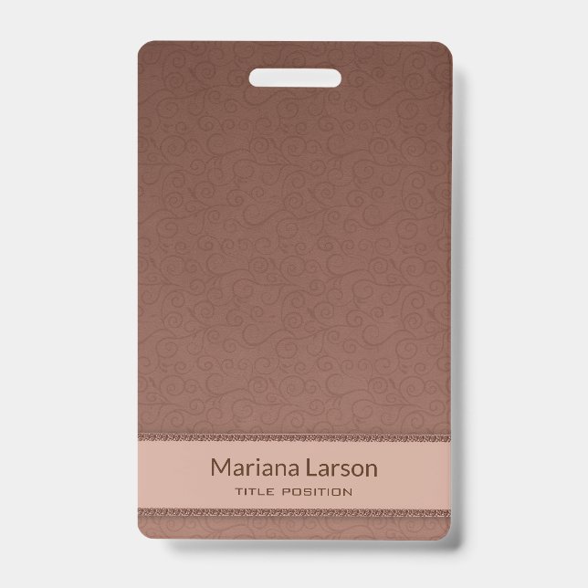 Brown Floral Damask Pattern Badge (Front)