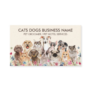 Brown Floral Design with Cats Dogs Business Card