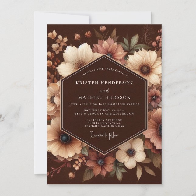 Brown Floral Enchantment Wedding Invitation (Front)