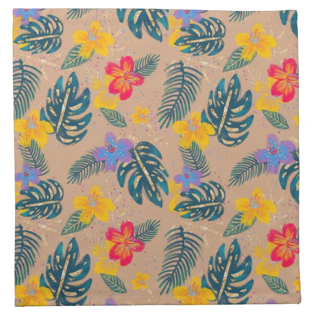 Brown Floral Glitter Cloth Napkin (Front)