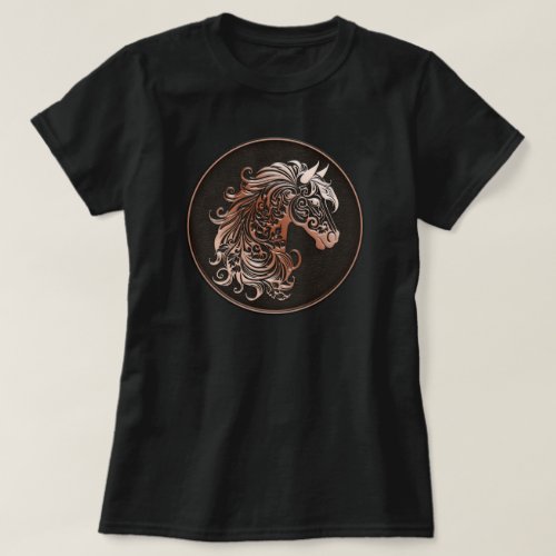 Brown floral horse head leather embossed T_Shirt