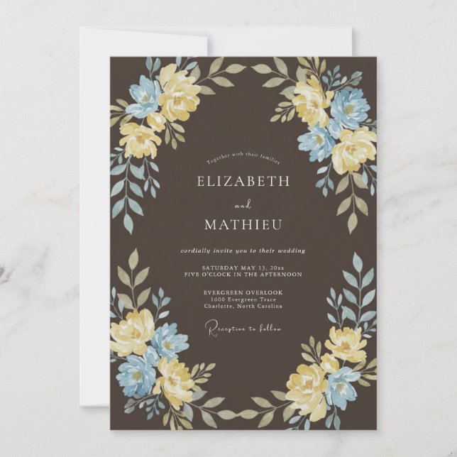 Brown Floral Meadow Wedding Invitation (Front)