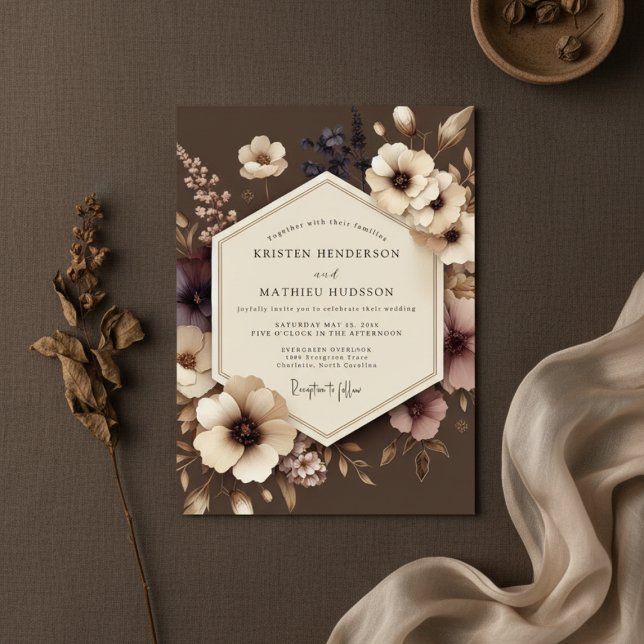 Brown Floral Nocturne Wedding Invitation (Creator Uploaded)