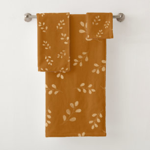 Brown Floral Pattern Bath Towel Set