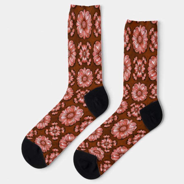 Brown floral Pattern Socks (Left)