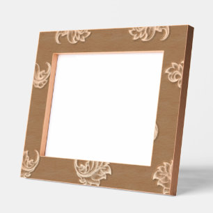 Brown floral-patterned card with an empty central engraved frames