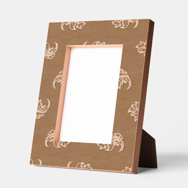 Brown floral-patterned card with an empty central  engraved frames (Left)