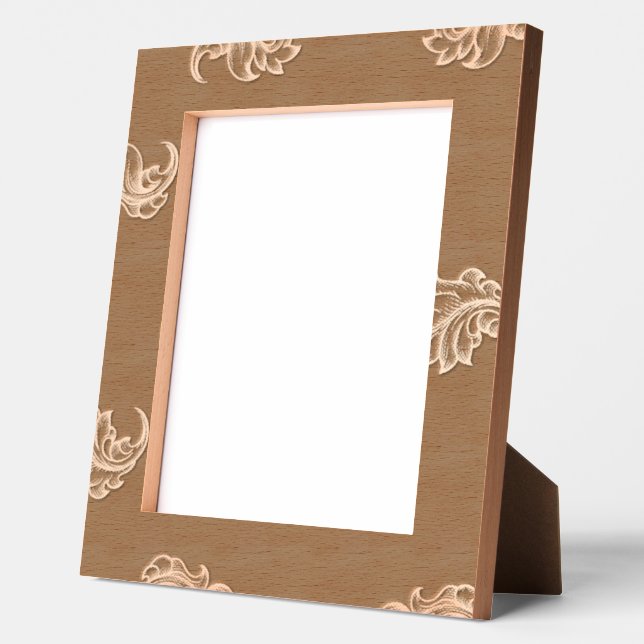 Brown floral-patterned card with an empty central  engraved frames (Left)