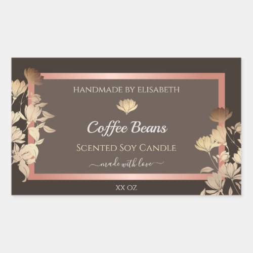 Brown Floral Product Packaging Labels Rose Gold