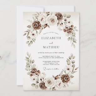 Brown Floral Rustic Wedding Invitation