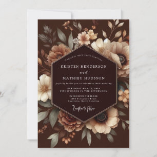 Brown Floral Rustic Wedding Invitation