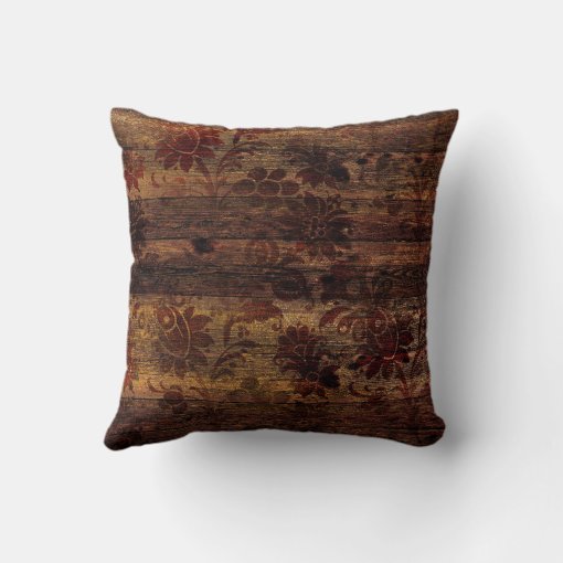 Brown Floral Rustic Wood Throw Pillow | Zazzle