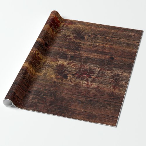 Brown Floral Rustic Wood Wrapping Paper