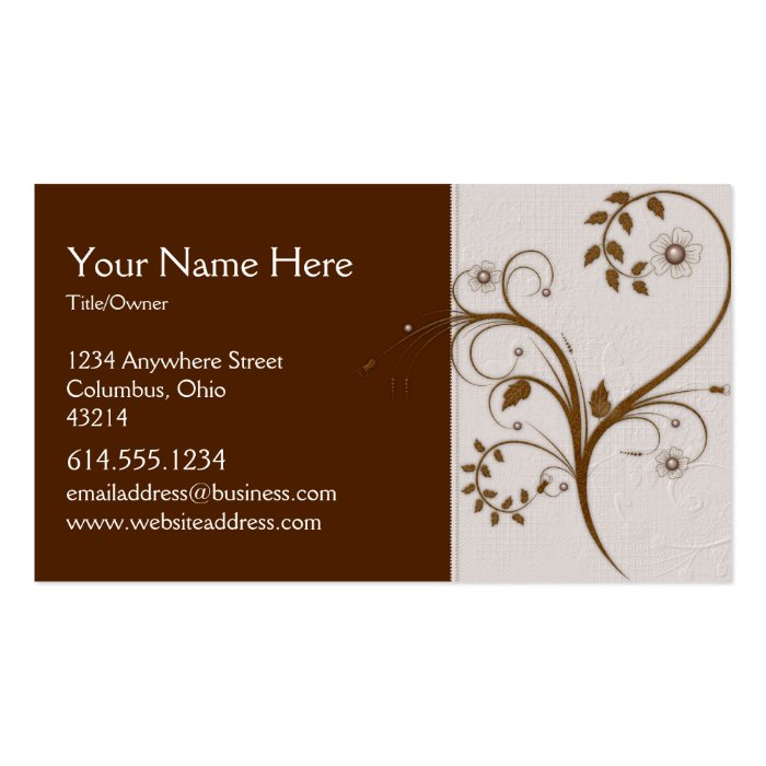 Brown Floral Scroll Vine Design Business Cards
