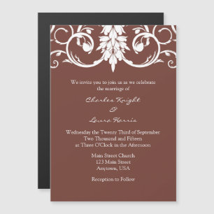Brown Floral Swirls Magnetic Wedding Invites
